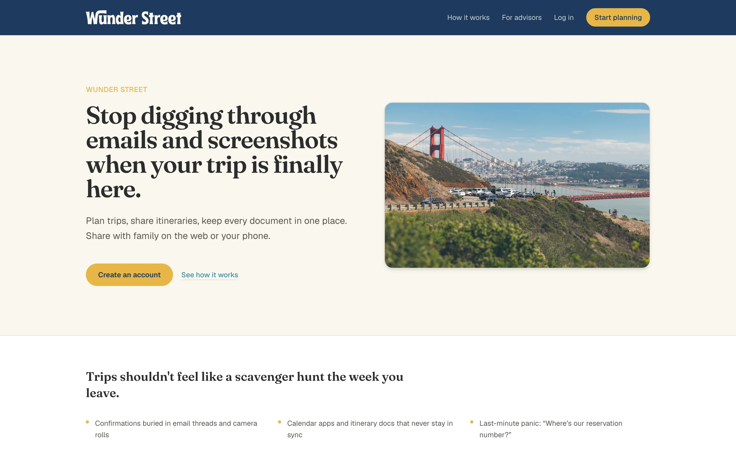 Screenshot of the Wunder Street trip planning homepage