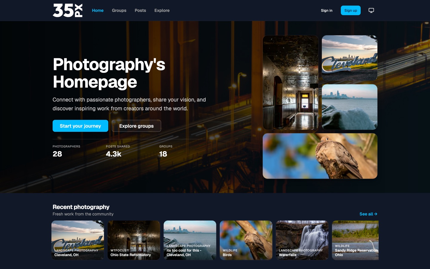 Screenshot of the 35px photography community homepage