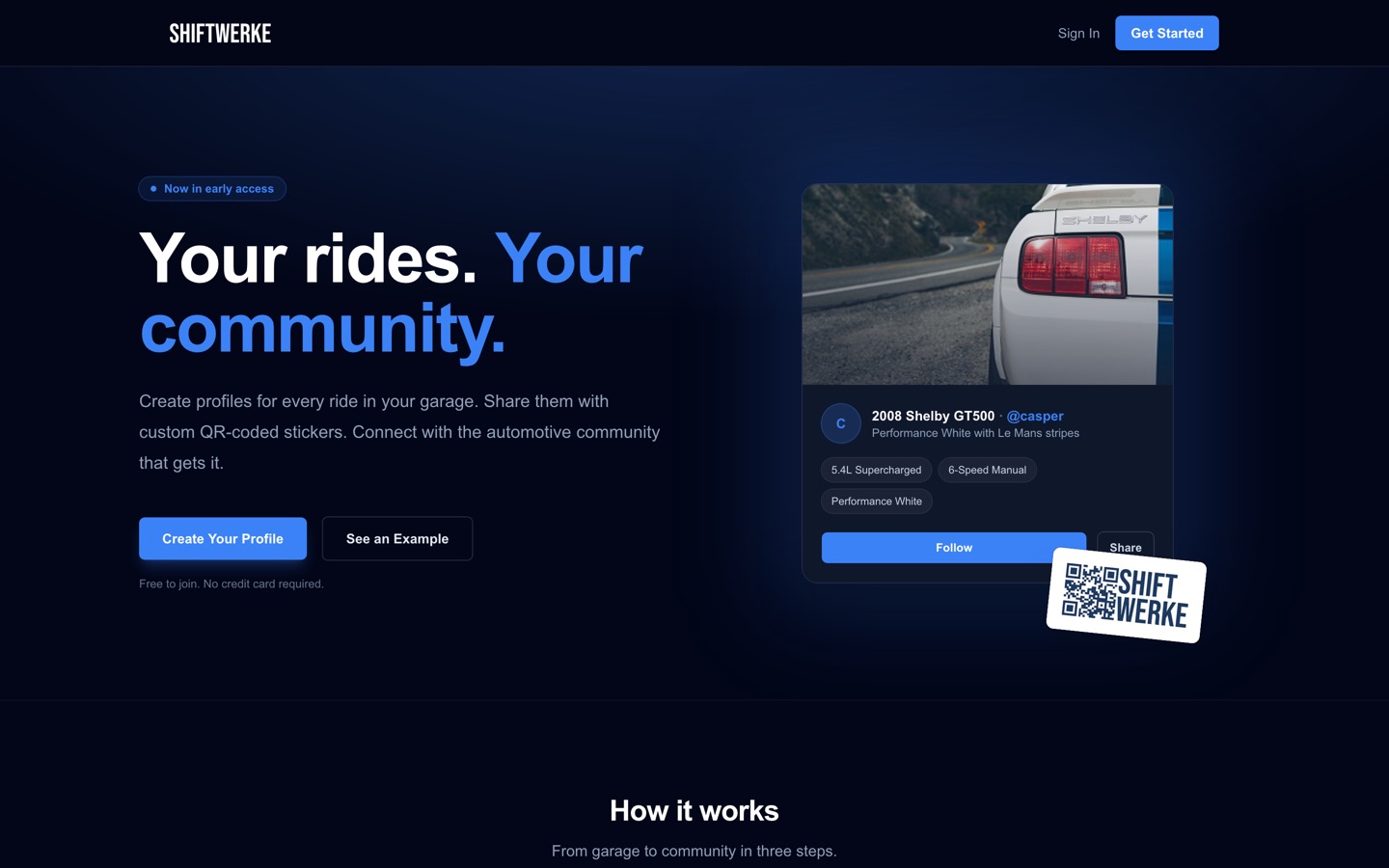 Screenshot of the Shiftwerke automotive community homepage
