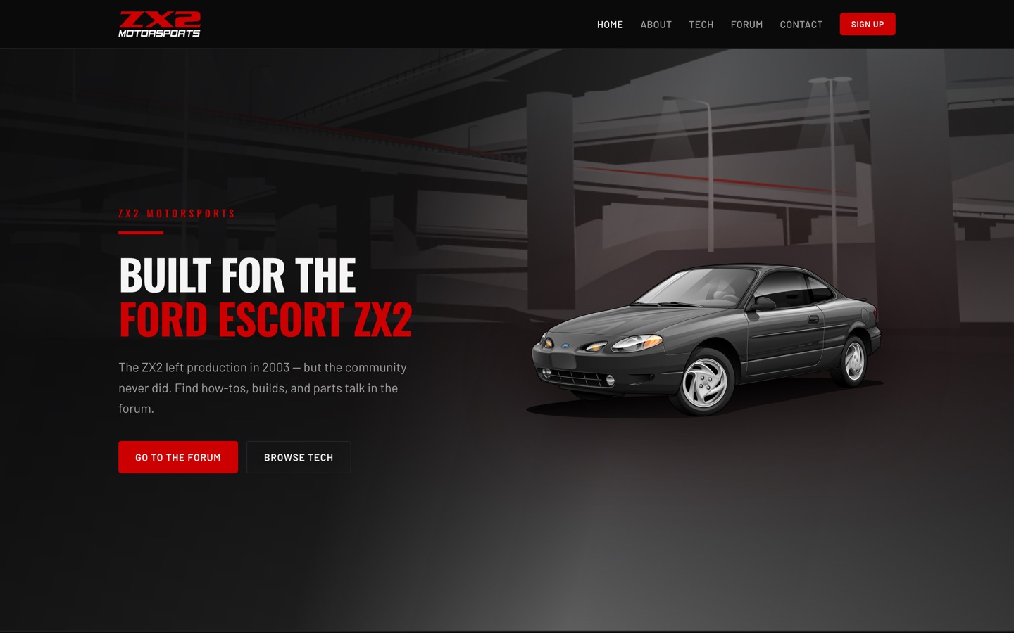 Screenshot of the ZX2 Motorsports homepage
